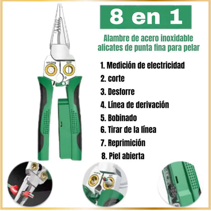 ✅ ALICATE CON TESTER ELÉCTRICO MULTIFUNCIONAL 8 EN 1